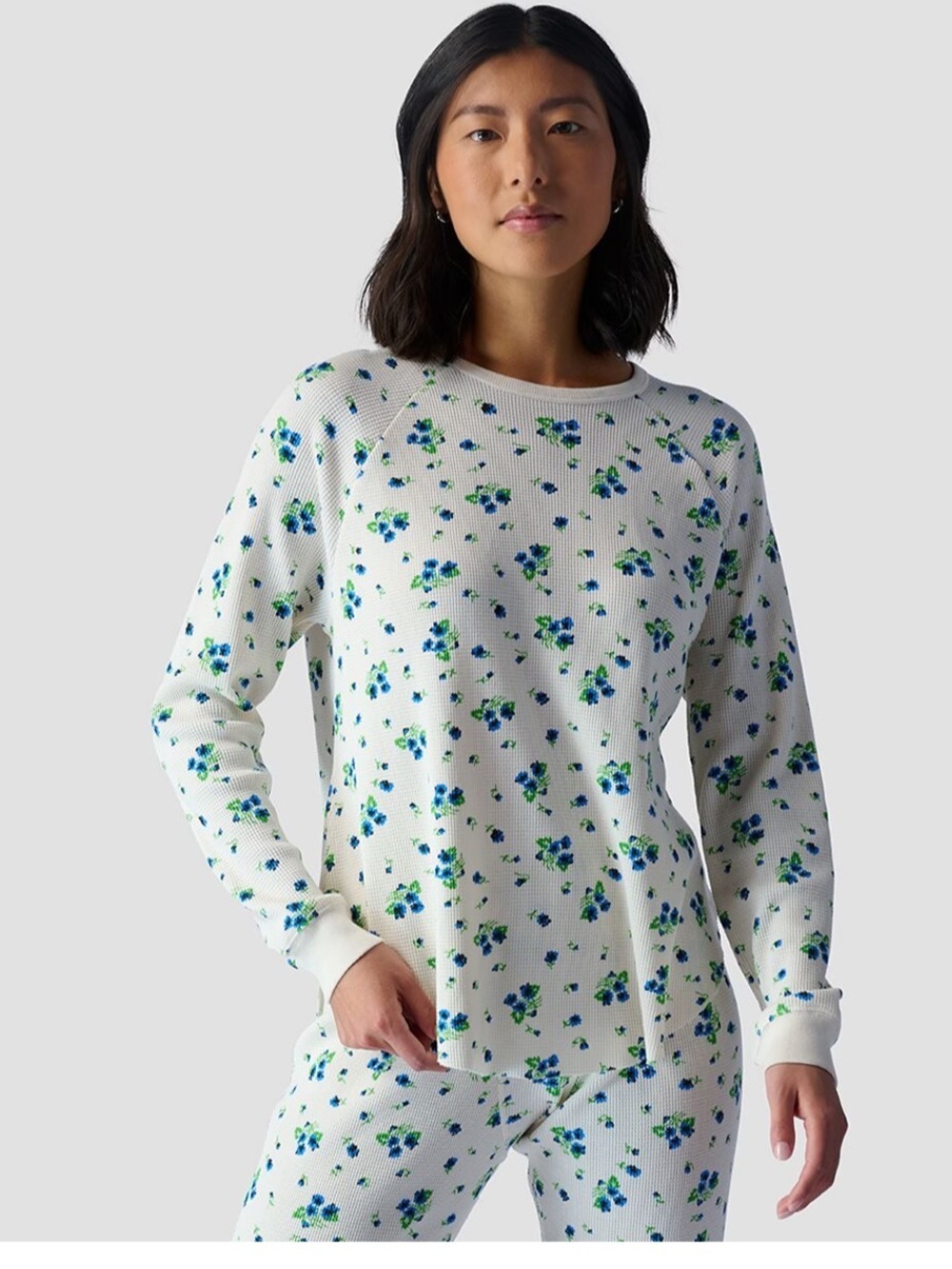 THE GREAT. Floral Union Long Johns in White with Blue & Green Print Set